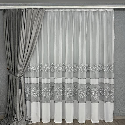 Тюль бамбук з вишивкою Keten 8011 сірий на відріз, фото 1