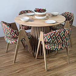 Комплект: круглий стіл "Ерік" з ясена + 4 м'яких стільці "Джим" з потовщеним сидінням