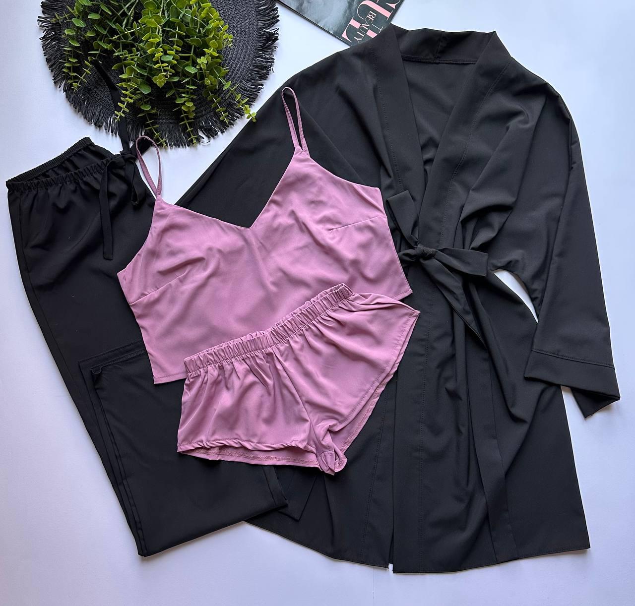 Пижамный комплект, халат-топ-шорты-штаны.