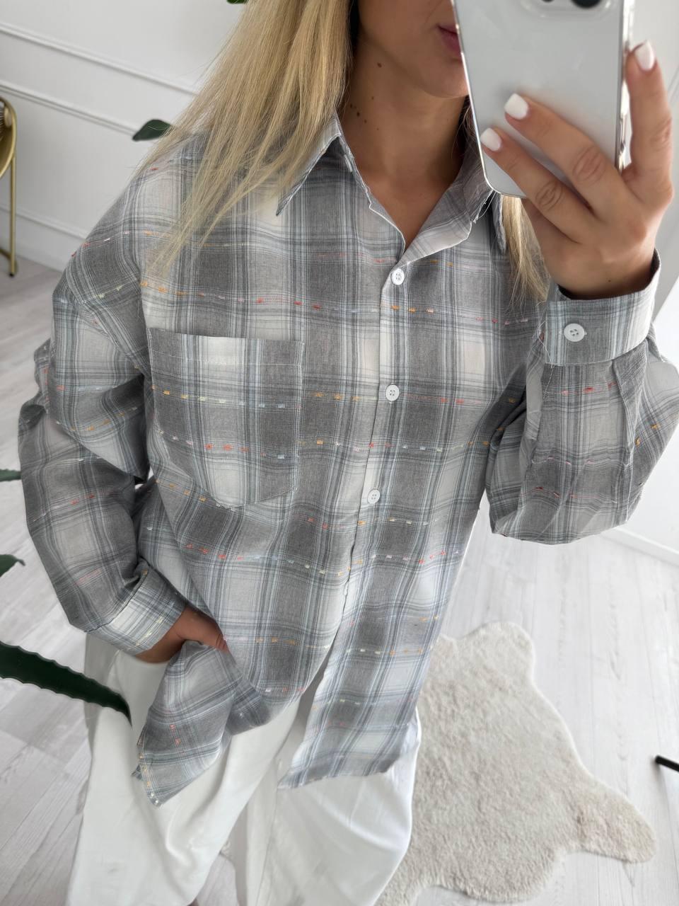 Жіноча картата сорочка на ґудзиках оверсайз фасону (р. 42-46) 14131099, фото 1