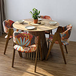 Комплект: круглий стіл "Ерік" 120 см з ясена + 4 м'які стільці "Джим" з дизайнерскою оббивкою
