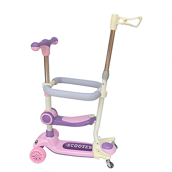 Дитячий самокат із сидінням і батьківською ручкою / Самокат для дітей / Триколісний самокат із бортиком