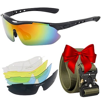 Тактичні окуляри з 5 лінзами + Подарунок Тактичний ремінь 125 см / Захисні сонцезахисні окуляри / Спортивні окуляри