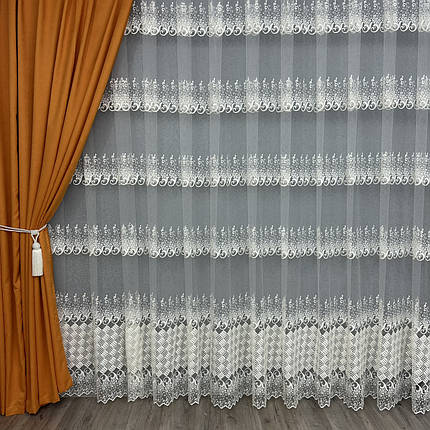 Фатиновий тюль з густою вишивкою №8033 для вітальні, спальні, фото 1