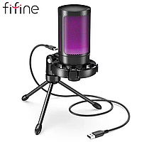 USB-мікрофон FIFINE A2 З RGB-підсвіткою, кардіоїдна діаграма, для стримінгу, запису, спілкування