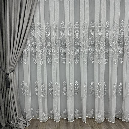 Бамбукова тюль з  шикарною вишивкою Keten №7590 сірий на опт, фото 1