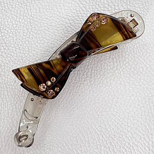 Шпилька банан для волосся французький пластик леопардовий колір із бежевими стразами розмір 10 см висота 2.5 см