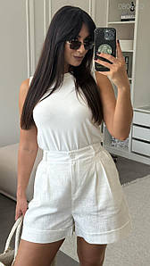 Літні жіночі шорти лляні великих розмірів білі