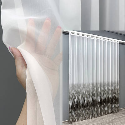 Тюль шифонова з принтом. Колір венге з білим. Код 1761т