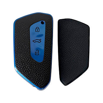 Чохол для ключа Skoda, шкіра синій