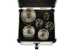 Набір кільцевих пилок по металу з титановим свердлом 6 штук 22-65 мм Geko G40201, фото 2