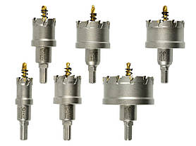 Набір кільцевих пилок по металу з титановим свердлом 6 штук 22-65 мм Geko G40201, фото 3