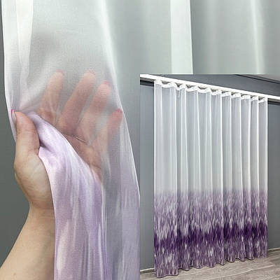 Тюль шифонова з принтом. Колір бузковий з білим. Код 1760т