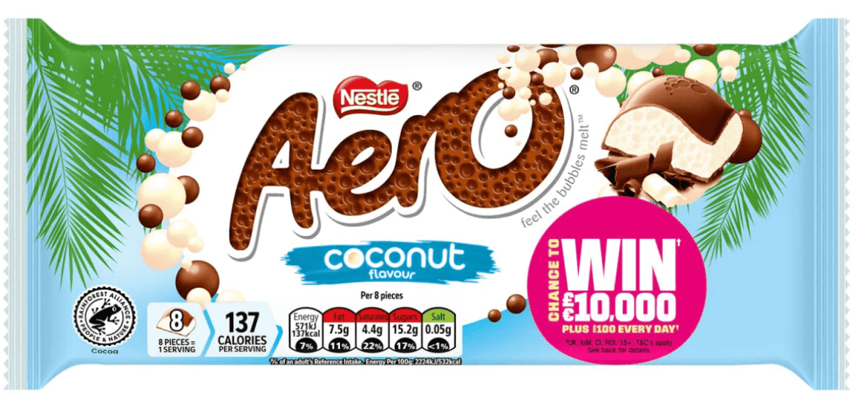 Шоколадний батончик Nestle Aero Coconut Chocolate Sharing Bar 90г, фото 1