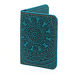Обкладинка для ID картки  з натуральної шкіри Сонечко бірюза