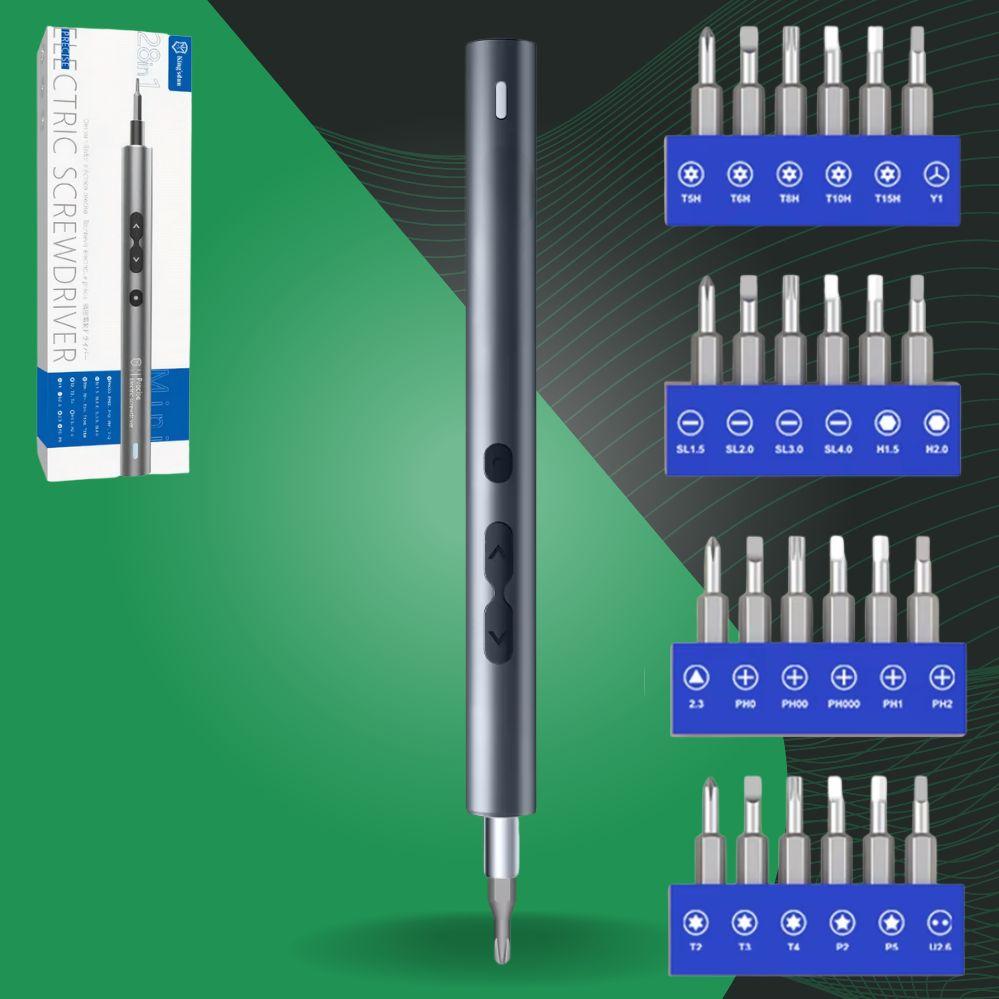 Викрутка акумуляторна з насадками 28в1 Міні електрична викрутка для точних робіт Електровикрутка з бітами, фото 1