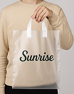 Поліетиленові пакети петля 30х35 см (60 мкм) прозорі з білою ручкою і логотипом Витримує 4 кг!, фото 3