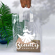 Поліетиленові пакети петля 30х35 см (60 мкм) прозорі з білою ручкою і логотипом Витримує 4 кг!, фото 7