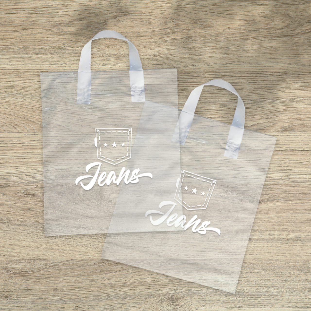 Поліетиленові пакети петля 30х35 см (60 мкм) прозорі з білою ручкою і логотипом Витримує 4 кг!, фото 1