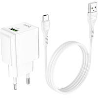 Мережевий зарядний пристрій Hoco 18W (QC3.0) + кабель USB to Type-C - White