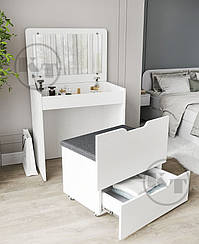 Трюмо-12 з дзеркалом і пуфом Компаніт, розкладний туалетний столик купити в Одесі, Україні