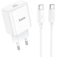Мережевий зарядний пристрій Hoco PD30W + кабель Type-C to Type-C - White
