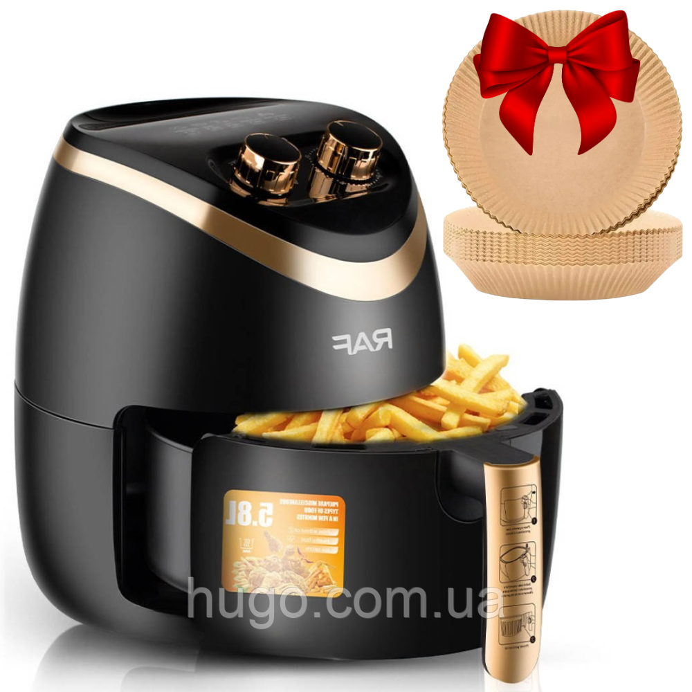 Аерофритниця R5232B 5.8л 1500Вт + Подарунок 100шт Пергаментні форми / Фритюрниця без олії / Аерогриль, фото 1