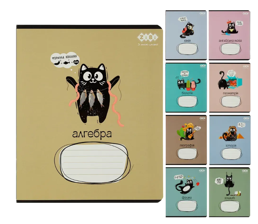 Набір предметних зошитів ZiBi Crazy Cat 48 аркушів 10 шт 8 предметів, фото 1