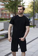 Модний легкий літній костюм для чоловіка, трикотажний зручний вільний комплект: шорти футболка чорного кольору. Якість Top!