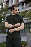 Стильний чоловічий комплект для відпочинку зручний повсякденний вільний модний шорти футболка хакі