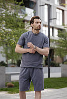 Якісний чоловічий комплект літній стильний зручний трикотажний чоловічий костюм для відпочинку темно-сірий