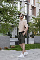 Повсякденна оверсайз стильна футболка для чоловіків, Легка бавовняна для повсякденного носіння бежева