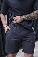 Чоловічий якісний красивий комплект на літо, Вільний зручний повсякденний костюм футболка шорти графіт