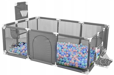 Дитячий манеж ігровий кульками 30 шт 180х120см сухий басейн з баскетбольним кільцем та воротами Сірий, фото 1