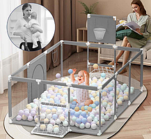 Дитячий манеж ігровий кульками 30 шт 180х120см сухий басейн з баскетбольним кільцем та воротами Сірий, фото 4