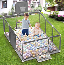 Дитячий манеж ігровий кульками 30 шт 180х120см сухий басейн з баскетбольним кільцем та воротами Сірий, фото 5