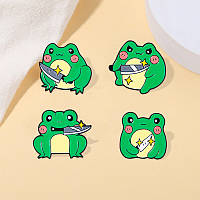 Брошь с изображением Лягушка с ножом, металлический значок, пин