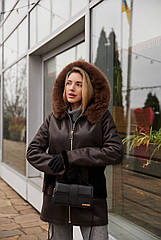 Тепла дублянка з капюшоном, прикрашеним екорежимом лисиці, Розміри 42-56