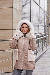 Тепла дублянка з капюшоном, прикрашеним екорежимом лисиці, Розміри 42-56