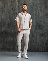 Повсякденні літні чоловічі костюми для відпочинку, Якісний лляний сучасний однотонний беживий