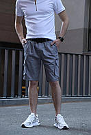 Шорти чоловічі с накладними кишенями хороші для офісу, комфортні cargo шорти з якісної тканини сірі