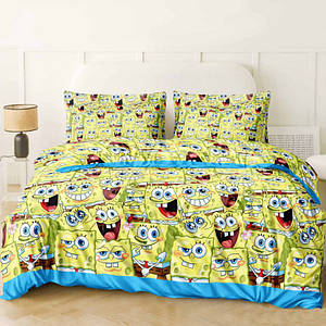 Підліткова постільна білизна Губка Боб Бязь Люкс MERISET — Підлітковий 1,5 на гумці