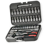Набір інструменту 1/4" 46 шт, 4-14 мм з тріск., подовж., кардан, отв.-вороток, біти Storm INTERTOOL