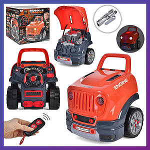 Дитячий ігровий набір інструментів "Автосервіс" із двигуном вантажівки. Автотренажер 008-979 Жовтогарячий