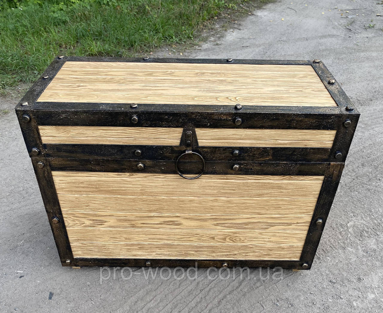 Скриня в стилі лофт з масиву з металевими накладками, фото 1