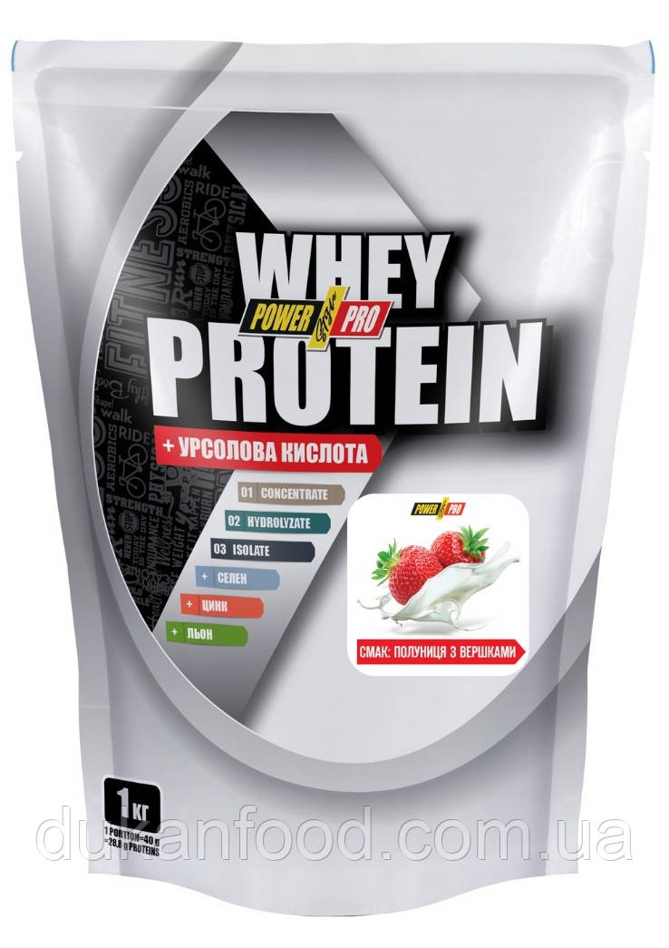 Power Pro WHEY PROTEIN ЗІ СМАКОМ Полуниця з вершками, 1000 г, фото 1