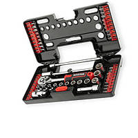 Набір інструменту 1/4" 57 шт, 4-13 мм з тріск., подовж., кардан, Т-вороток, біти, Storm INTERTOOL