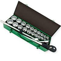 Набір інструменту 3/4" метр.+дюймові 26 шт з тріск., подовж., вороток "12-гран" (метал. кейс) Toptul
