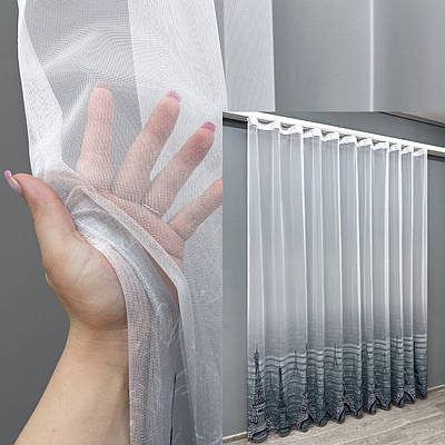 Тюль (3х2,7м.) з принтом "Париж". Колір синій з білим. Код 1750т 42-0785