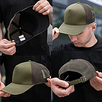Кепка мужская бейсболка тракер с сеткой коттоновая с регулятором размера универсальная без лого хаки Pobedov